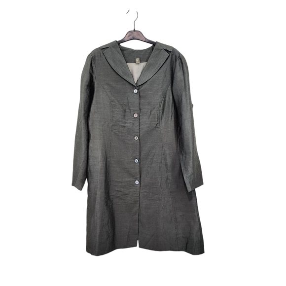 Patina Women's Linen Blend Button Front Coat Jacket Gray- L - Picture 1 of 9
